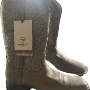 Ariat Taupe Western Embroidered Leather Boots womens